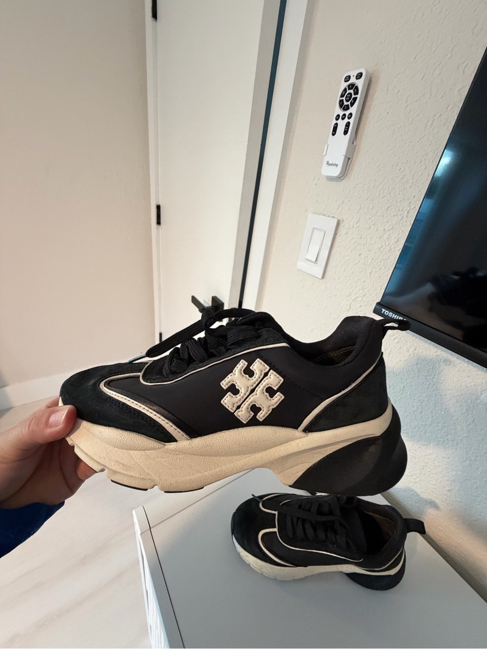 Black and Cream women Platform Sneakers - Logo Accent